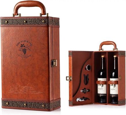 Andere cadeau handwerk opslag Lederen wijndoos en handvaten enkele fles herbruikbaar cadeau doos krokodil graan pu leer dubbele fles 750 ml rode wijn doos
