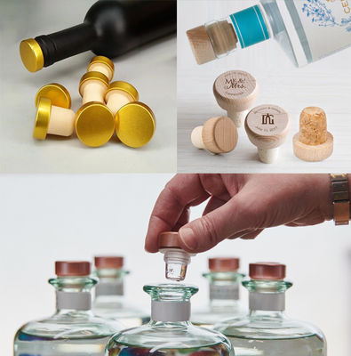 Houten T-hoed Cork flesdeksel voor wodka Custom logo Luxe wijnflesstopper