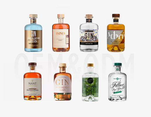 Juice Custom Logo Glas Whisky Fles met kurkstop in cadeaubon Gravureerde oppervlak