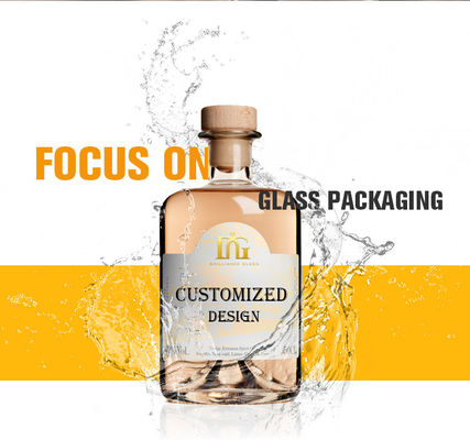 Juice Custom Logo Glas Whisky Fles met kurkstop in cadeaubon Gravureerde oppervlak