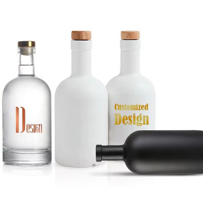 Flint Glass Matte Black 500ml/700ml/750ml Leeg Rond Vodka Spirit Whisky Gin Liquor Fles met kurk