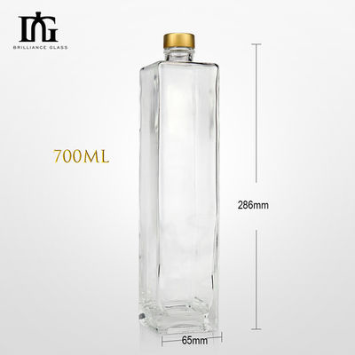 750 ml vierkante transparante vodka-glasfles met aanvaardbaar klantlogo
