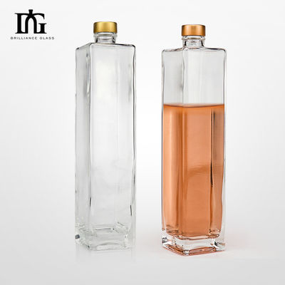 750 ml vierkante transparante vodka-glasfles met aanvaardbaar klantlogo