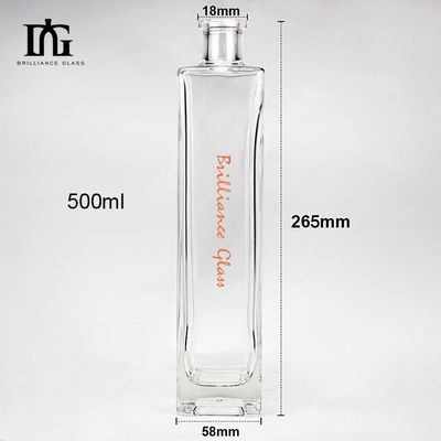 Doorzichtige 500 ml vierkant glazen fles met zware bodem en kurkstop