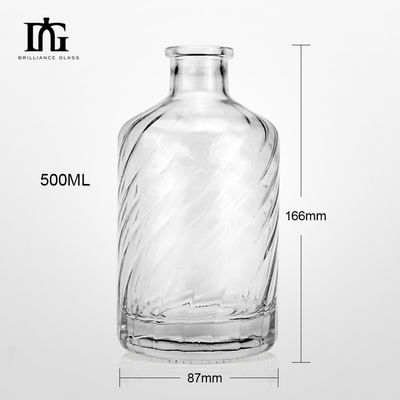 Acceptabel klant logo aangepast helder rond glasfles voor whisky brandy en gin