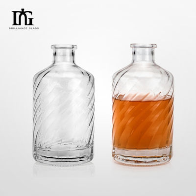Acceptabel klant logo aangepast helder rond glasfles voor whisky brandy en gin