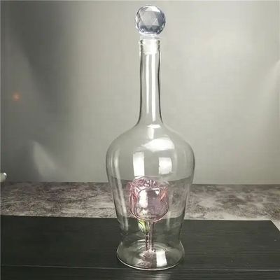 750 ml handgemaakte geblazen glazen wijnflessen met een unieke versierde rozenbloemvorm