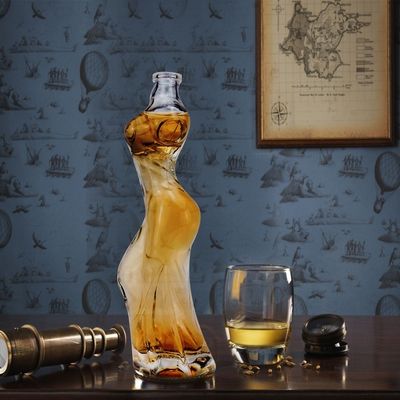 Schermgeprinte glas vodkafles 160 ml met een unieke vorm van het lichaam en geschilderd ontwerp
