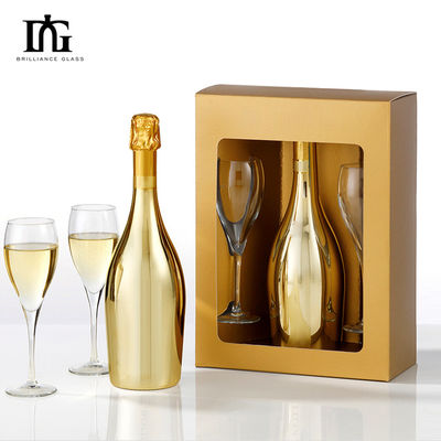 Glasbasis 500 ml 750 ml goudgeelektroplateerde wijnfles met afdichtend kurkbasismateriaal